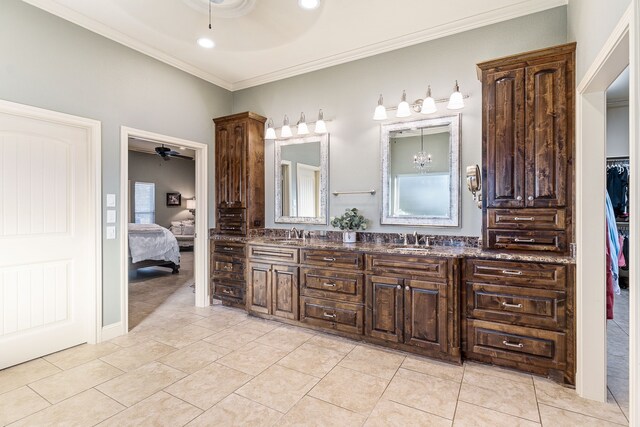 bedroom featuring crown molding and ceiling fan