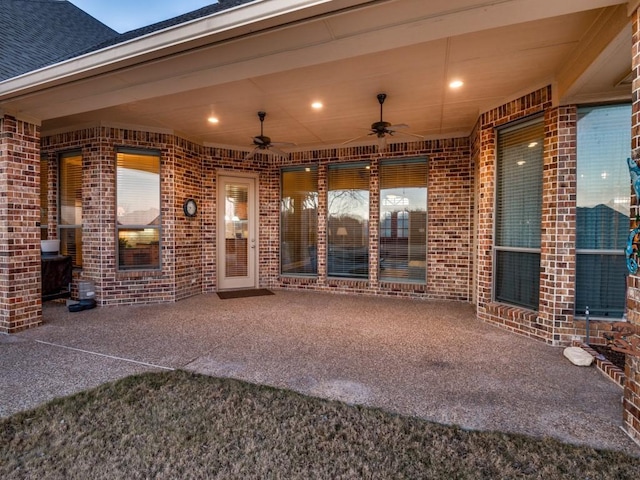 view of patio with ceiling fan