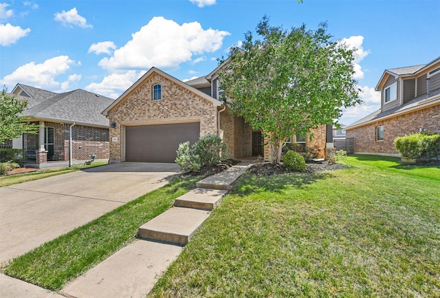 view of front of house featuring a garage and a front lawn