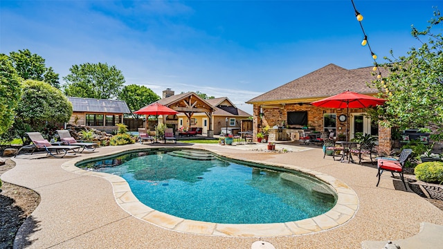 view of swimming pool with a patio