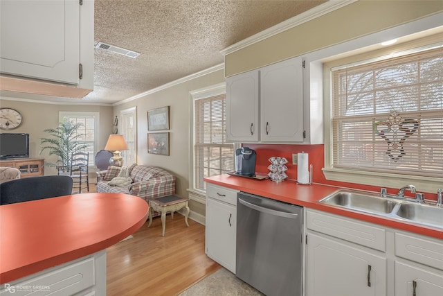 kitchen with white cabinetry, sink, a healthy amount of sunlight, and dishwasher