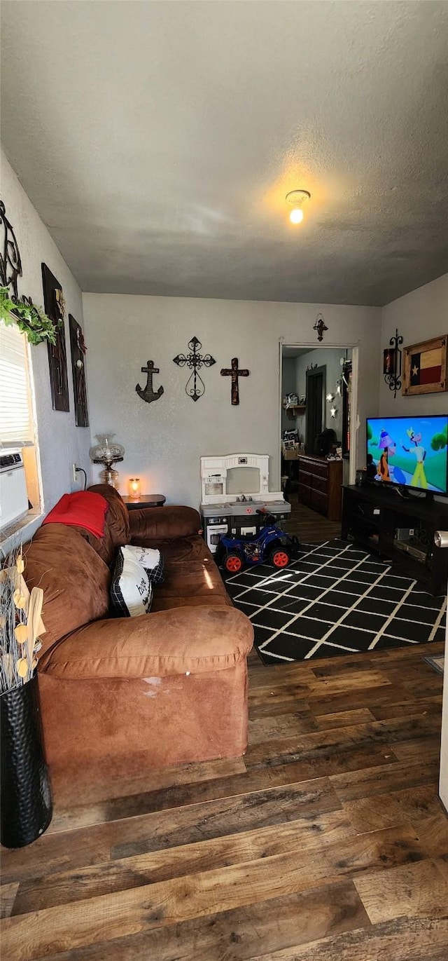 living room with dark wood-type flooring