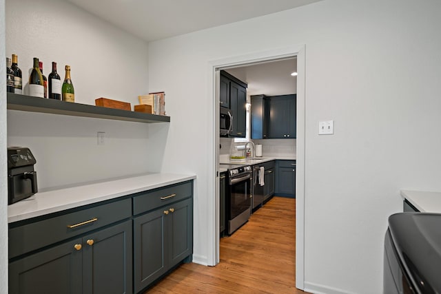 kitchen featuring sink, light hardwood / wood-style floors, and appliances with stainless steel finishes