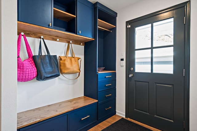 mudroom with wood-type flooring