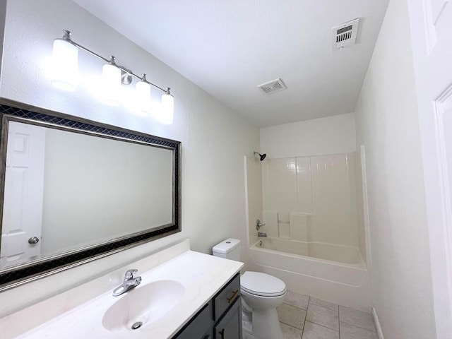 full bathroom featuring vanity, tile patterned flooring, toilet, and washtub / shower combination