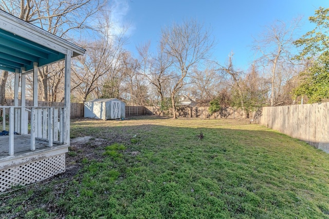 view of yard with a storage shed