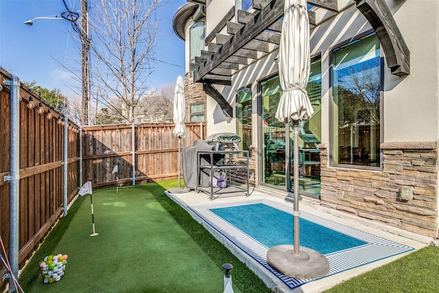 view of pool featuring a pergola and a patio area