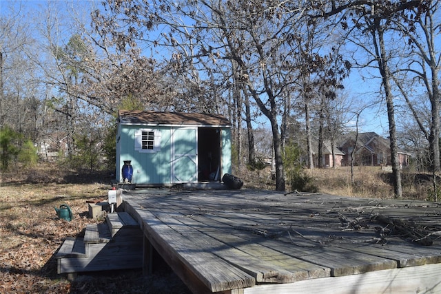 deck with a storage shed