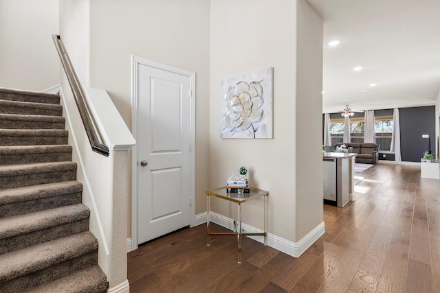 staircase with wood-type flooring