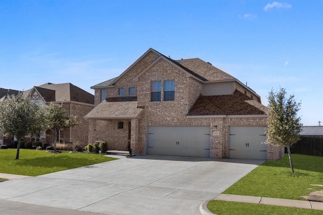 view of front of property with a garage and a front yard