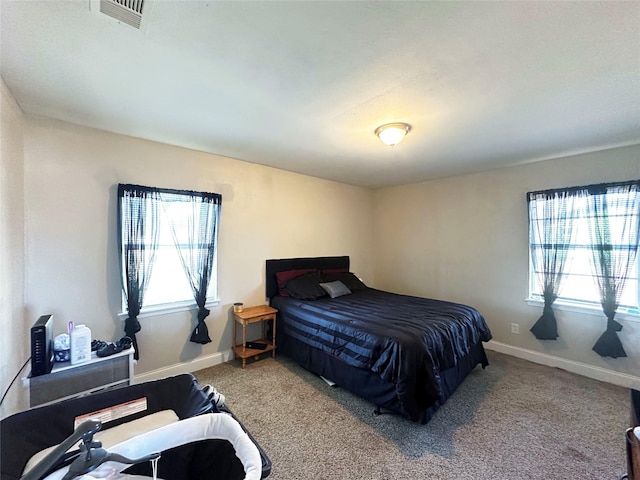 carpeted bedroom with multiple windows