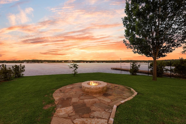 13590 Park Harbor Dr, Eustace, TX 75124 - view of yard featuring a fire pit, a water view, and a patio