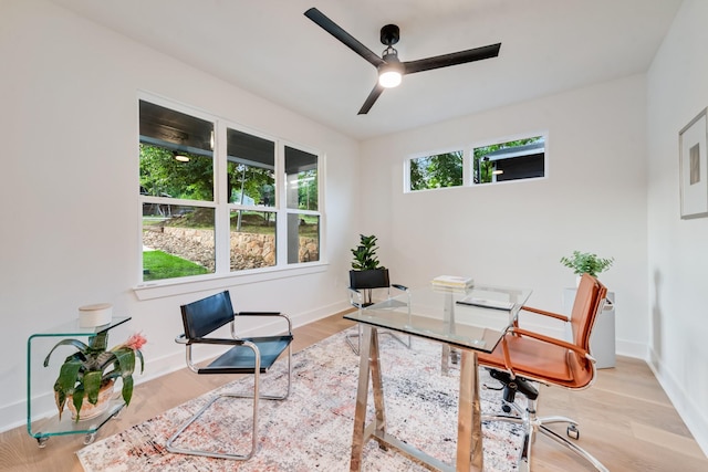 13590 Park Harbor Dr, Eustace, TX 75124 - home office featuring a ceiling fan, wood finished floors, and baseboards