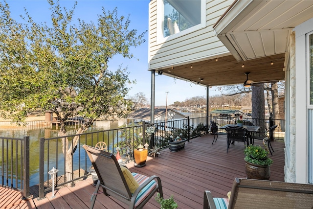 deck with a water view