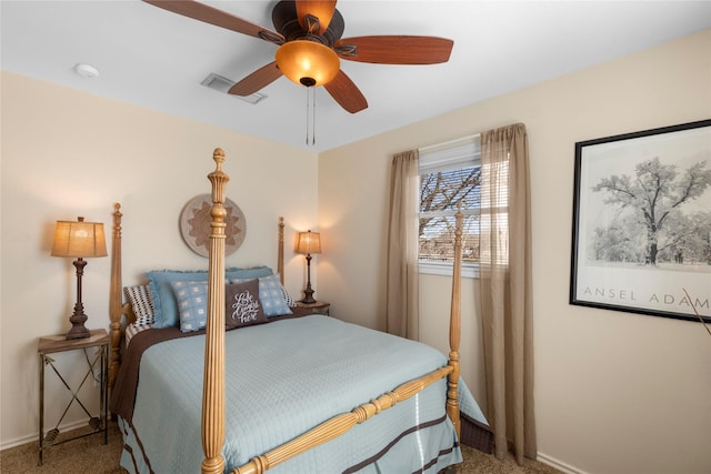 bedroom featuring ceiling fan and carpet flooring