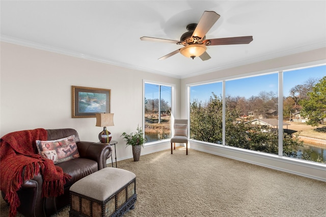 sunroom with ceiling fan