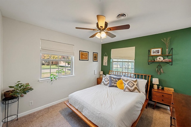 bedroom featuring carpet and ceiling fan