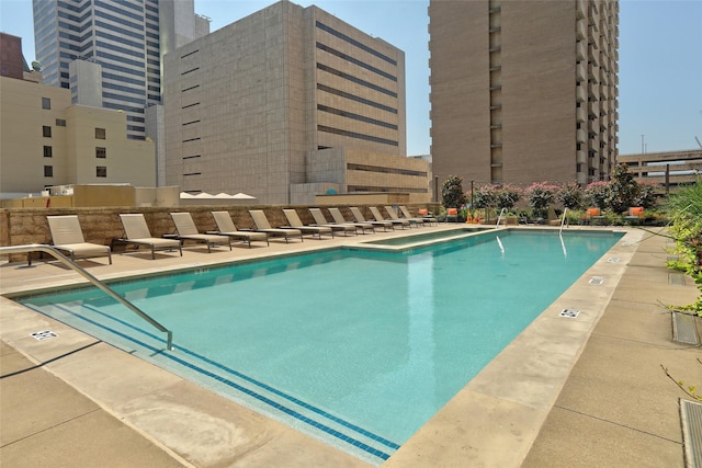 view of pool featuring a patio