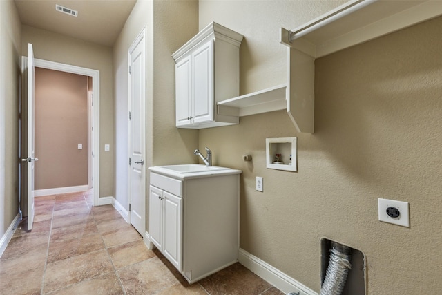 laundry area with cabinets, hookup for a washing machine, sink, and electric dryer hookup