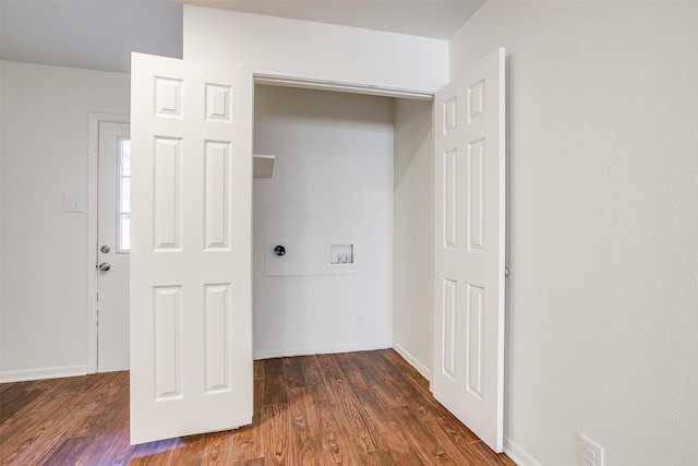 laundry room with washer hookup, electric dryer hookup, and dark hardwood / wood-style floors