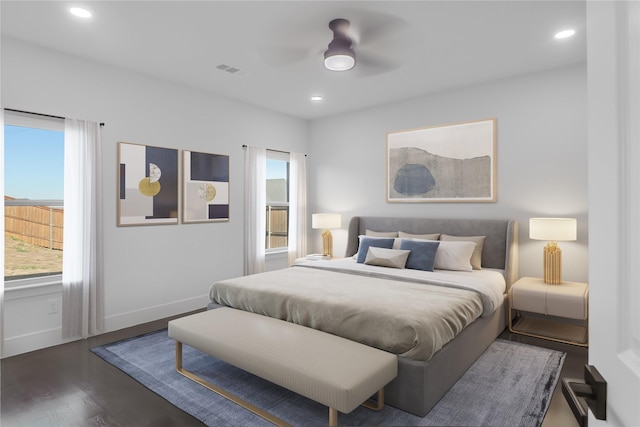 bedroom featuring recessed lighting, visible vents, and wood finished floors