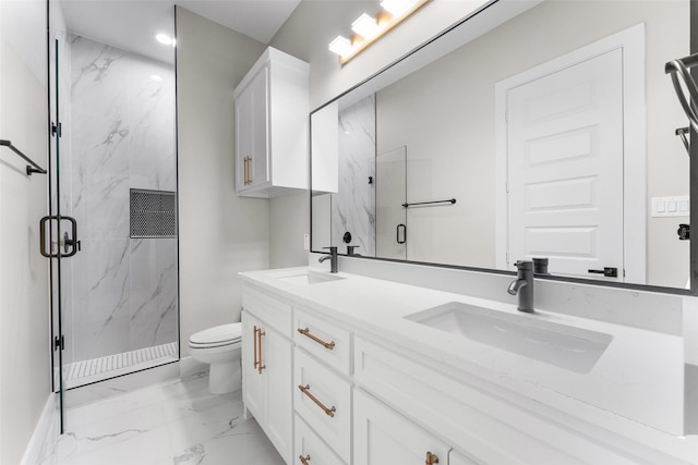 full bath with marble finish floor, a marble finish shower, and a sink