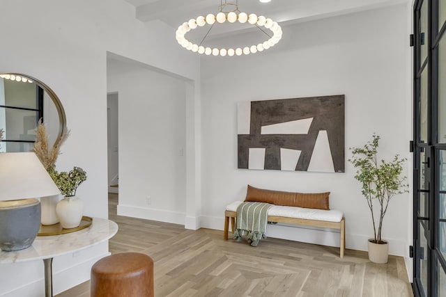 interior space featuring light parquet flooring