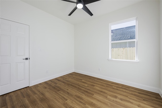 unfurnished room featuring hardwood / wood-style floors and ceiling fan