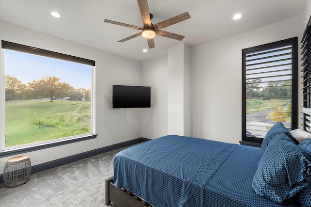 bedroom with carpet floors and ceiling fan