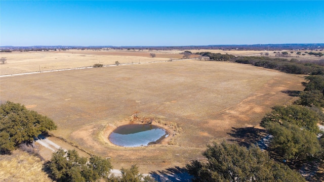 aerial view featuring a water view and a rural view