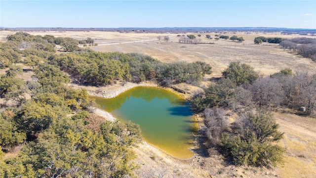 bird's eye view featuring a water view and a rural view