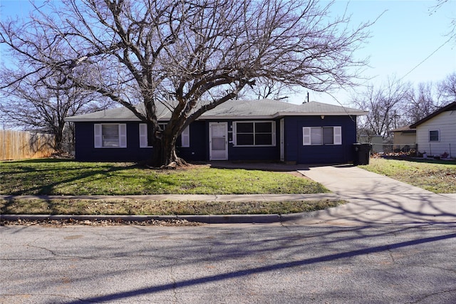 ranch-style home with a front lawn