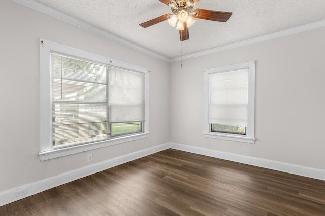 spare room featuring a wealth of natural light, ornamental molding, and a textured ceiling