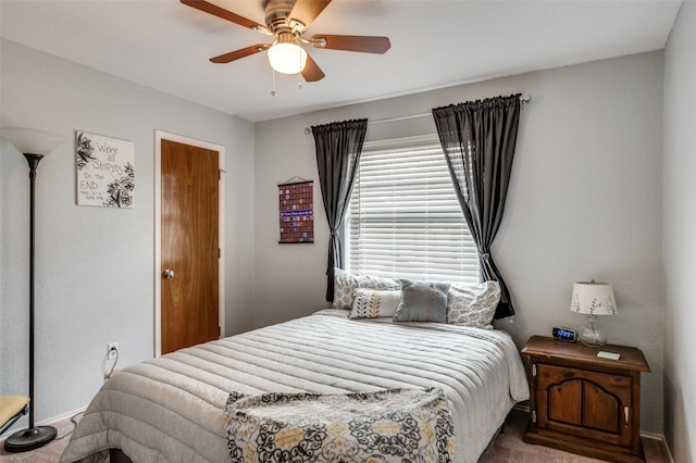 bedroom with carpet floors and ceiling fan