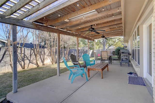 view of patio / terrace with grilling area and ceiling fan