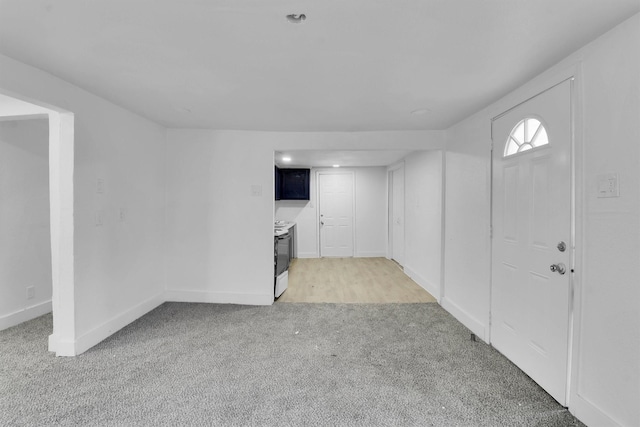 basement with light carpet