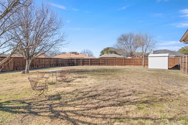 view of yard with a storage shed