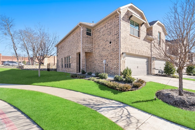 view of side of home with a garage and a yard