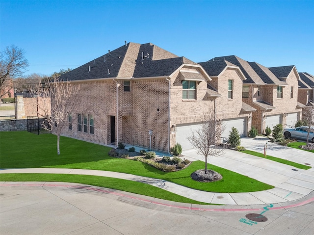 exterior space featuring a garage and a front yard