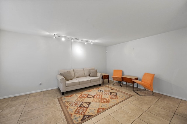 tiled living room with rail lighting