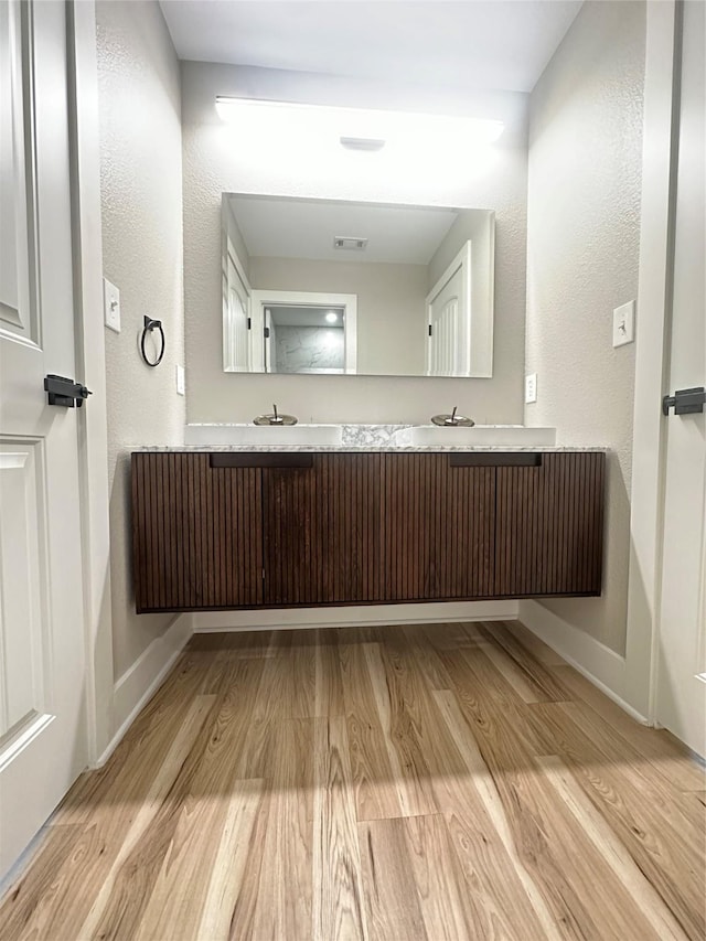 bathroom featuring wood-type flooring and vanity