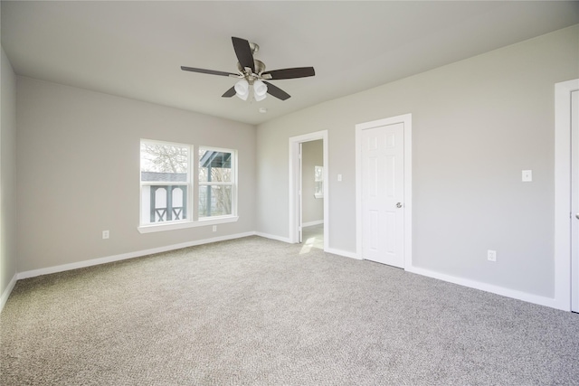 unfurnished bedroom with carpet and ceiling fan