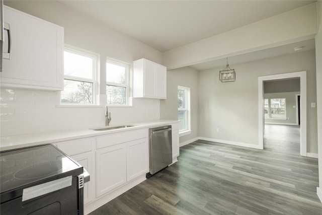 kitchen with white cabinets, dishwasher, sink, and stove