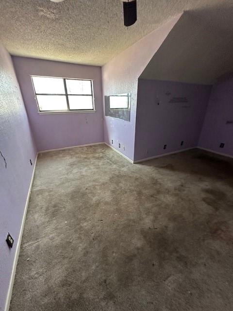 interior space with carpet and a textured ceiling