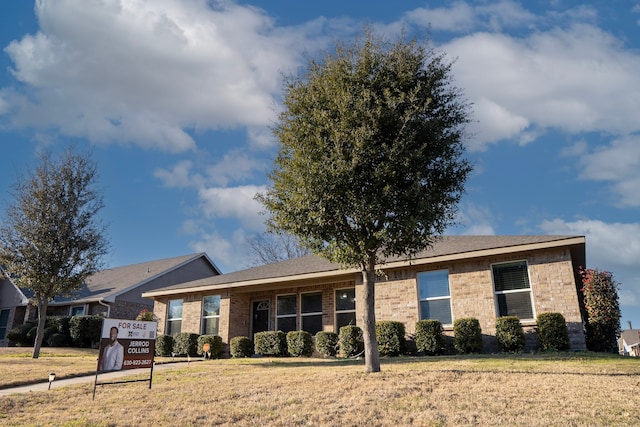 ranch-style home with a front lawn