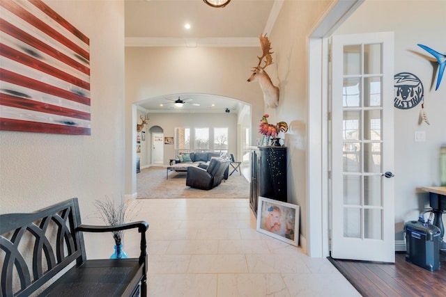 corridor featuring ornamental molding