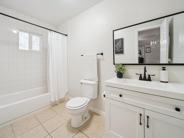 full bathroom featuring vanity, toilet, tile patterned floors, and shower / bath combo with shower curtain