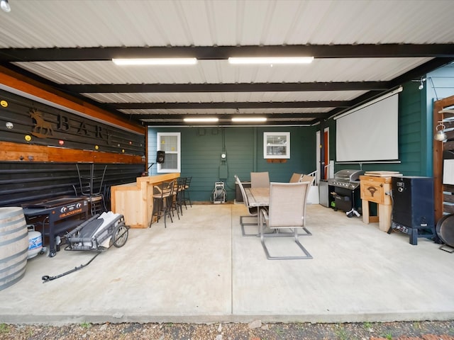 interior space featuring wood walls