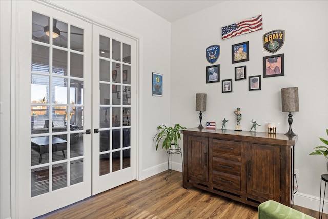 doorway to outside featuring hardwood / wood-style flooring and french doors