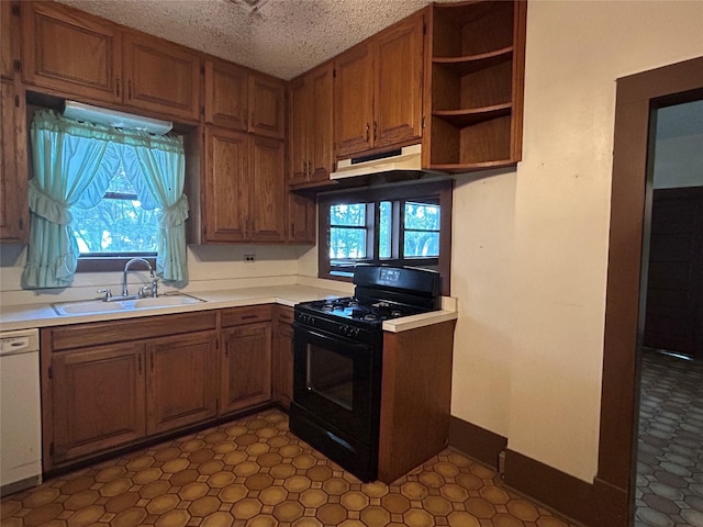 kitchen with dishwasher, sink, black range with gas stovetop, and a healthy amount of sunlight